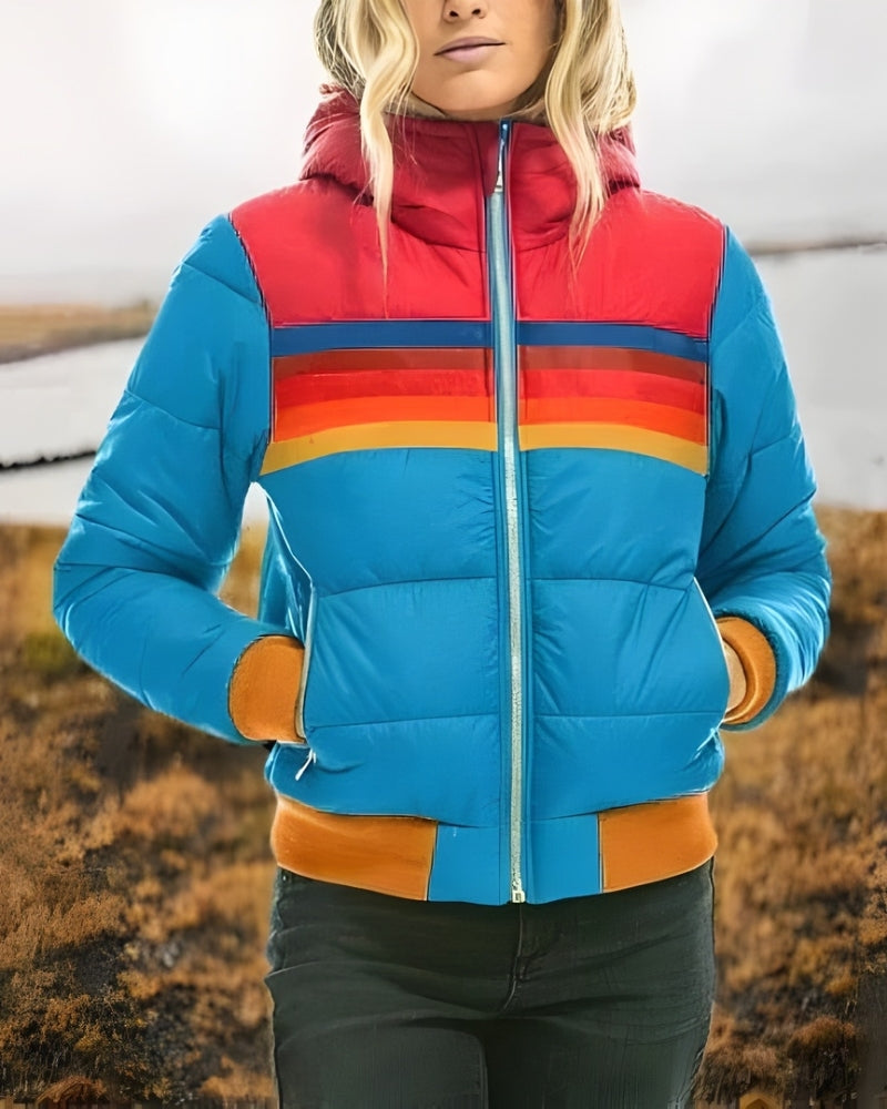 Damen Übergangsjacke Colorblock-Design Polyester Warm Beige