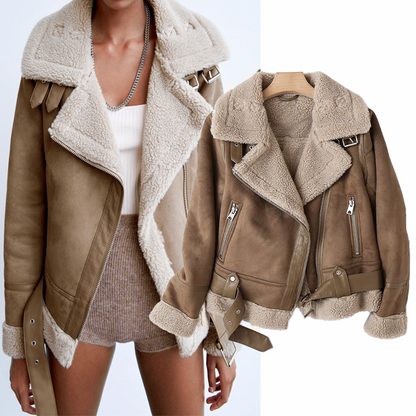 Eveloria Damen Sherpa Fleece Bomberjacke - Eveloria