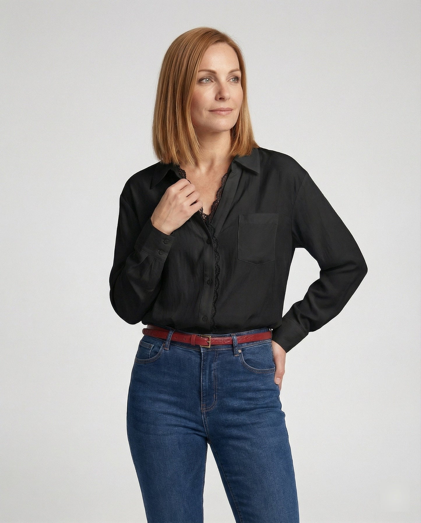 Damen Bluse Spitze Akzent Weiss