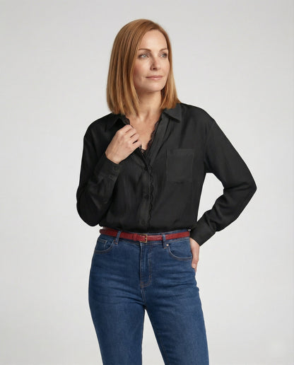 Damen Bluse Spitze Akzent Weiss