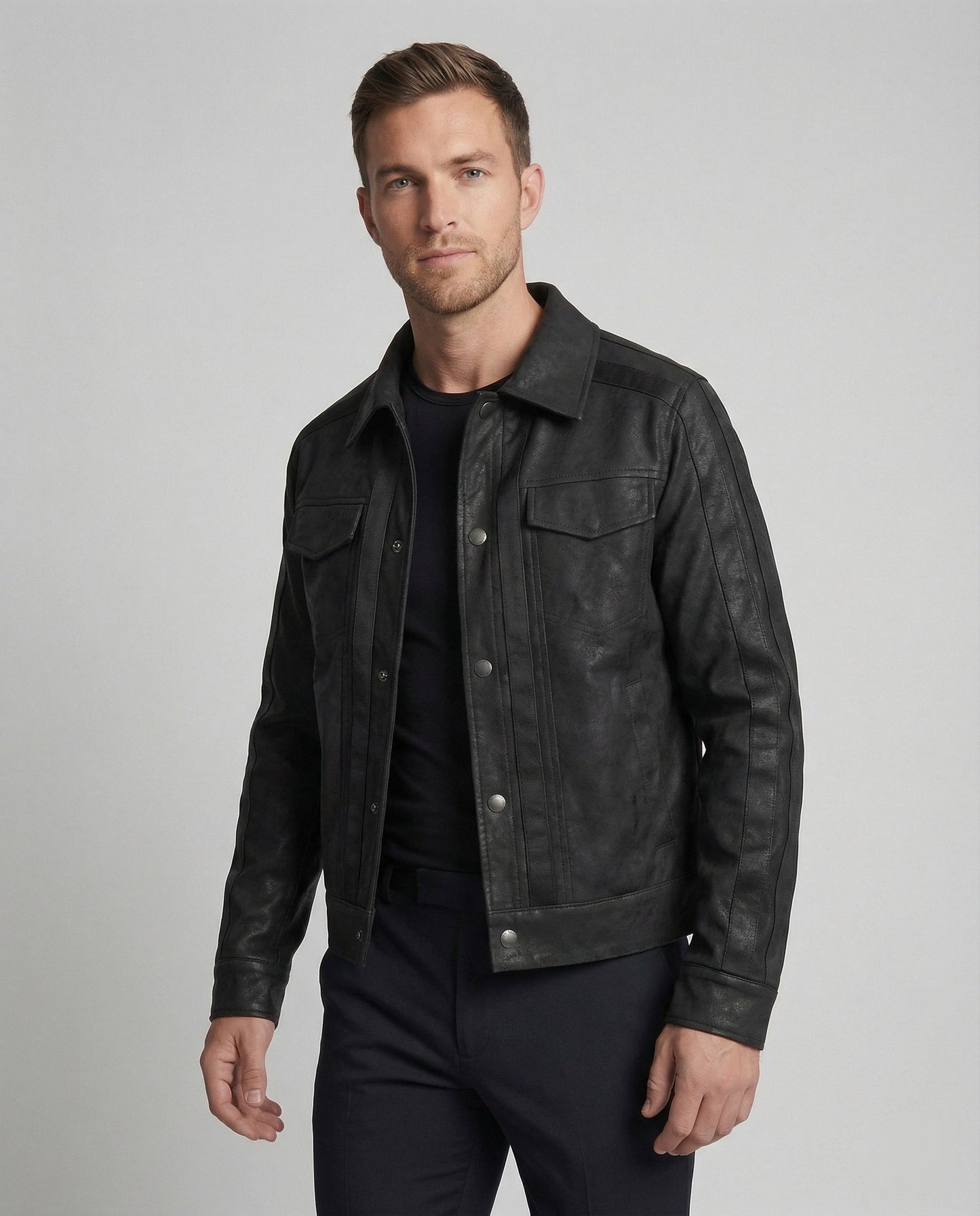 Herren Lederjacke Biker Kurz Lederschutzjacke