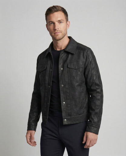 Herren Lederjacke Biker Kurz Lederschutzjacke