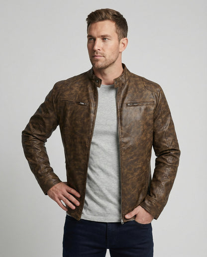 Herren Lederjacke Asymmetrisch Vintage Lederschnitt - Eveloria