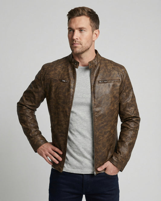 Herren Lederjacke Asymmetrisch Vintage Lederschnitt - Eveloria