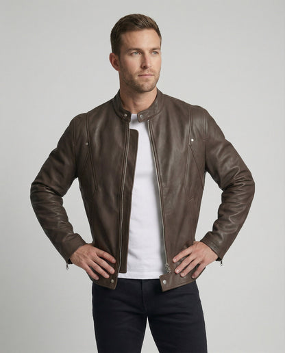 Herren Lederjacke Bomber Stehkragen