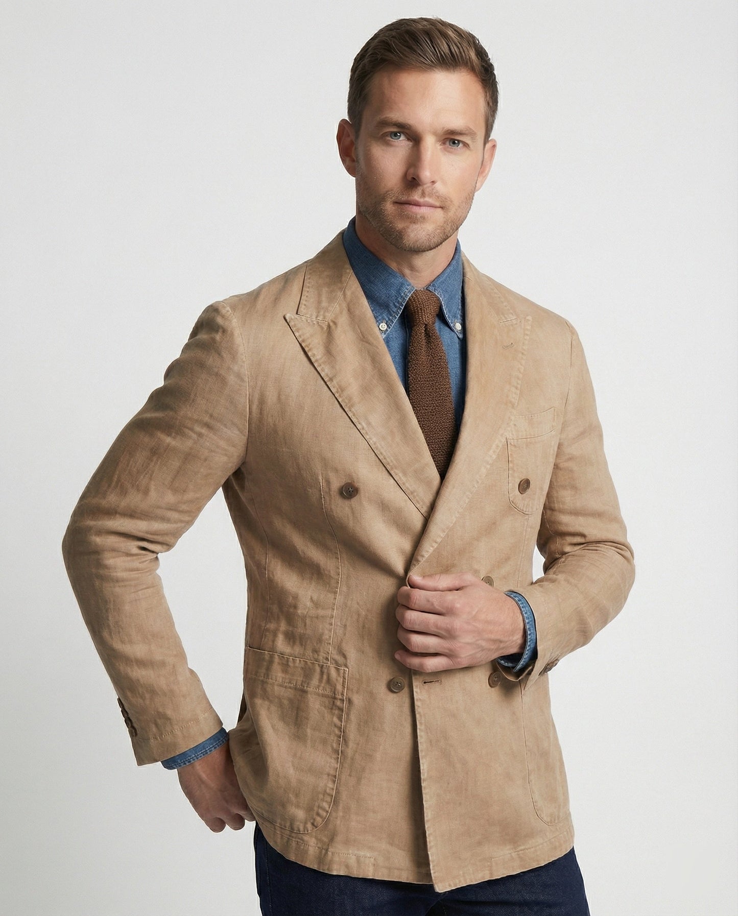 Herren Leinenblazer Doppelreiher