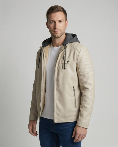 Herren Lederjacke Kapuzenjacke Leder