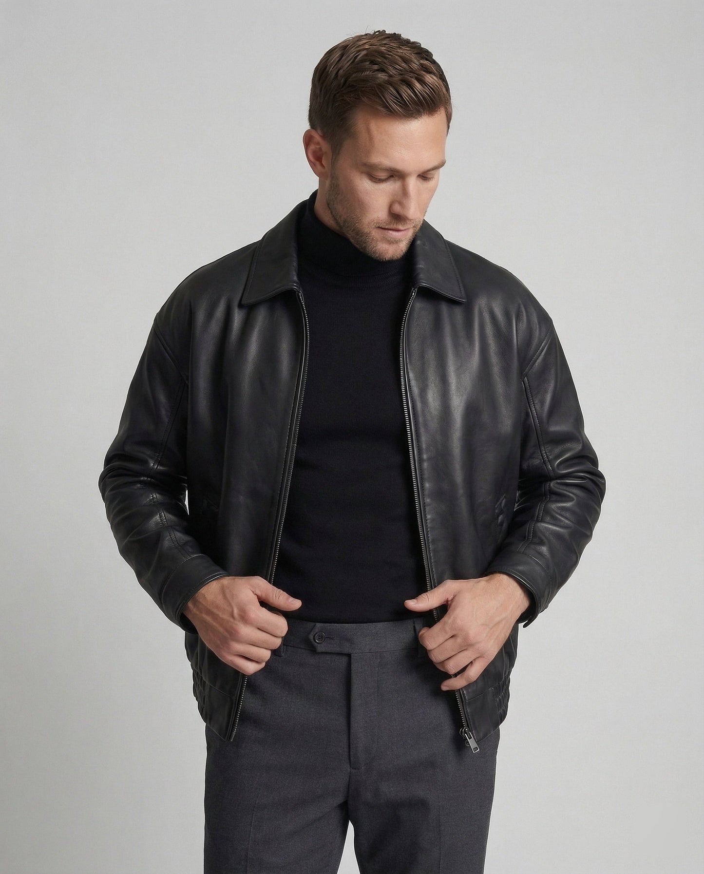 Herren Lederjacke Blouson Minimalistisch