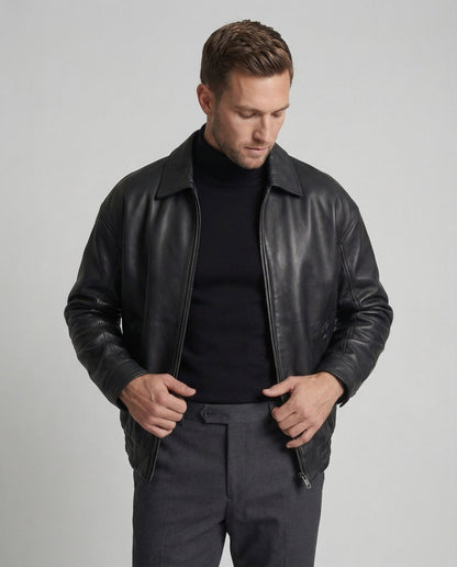 Herren Lederjacke Blouson Minimalistisch