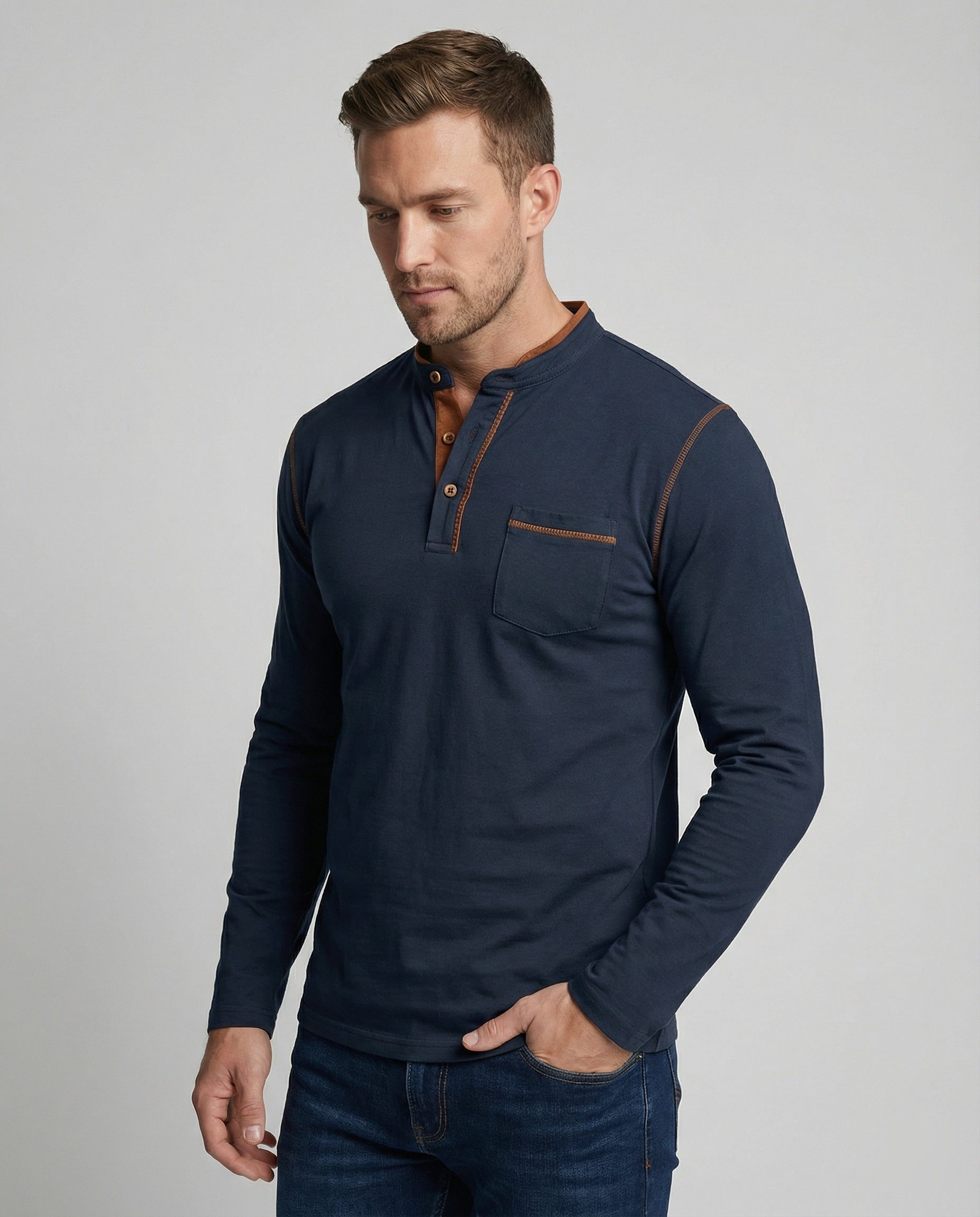 Herren Langarm Henley Hemd - Eveloria