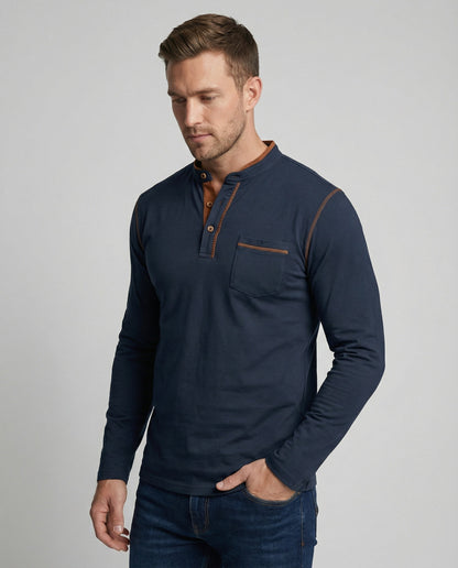 Herren Langarm Henley Hemd - Eveloria
