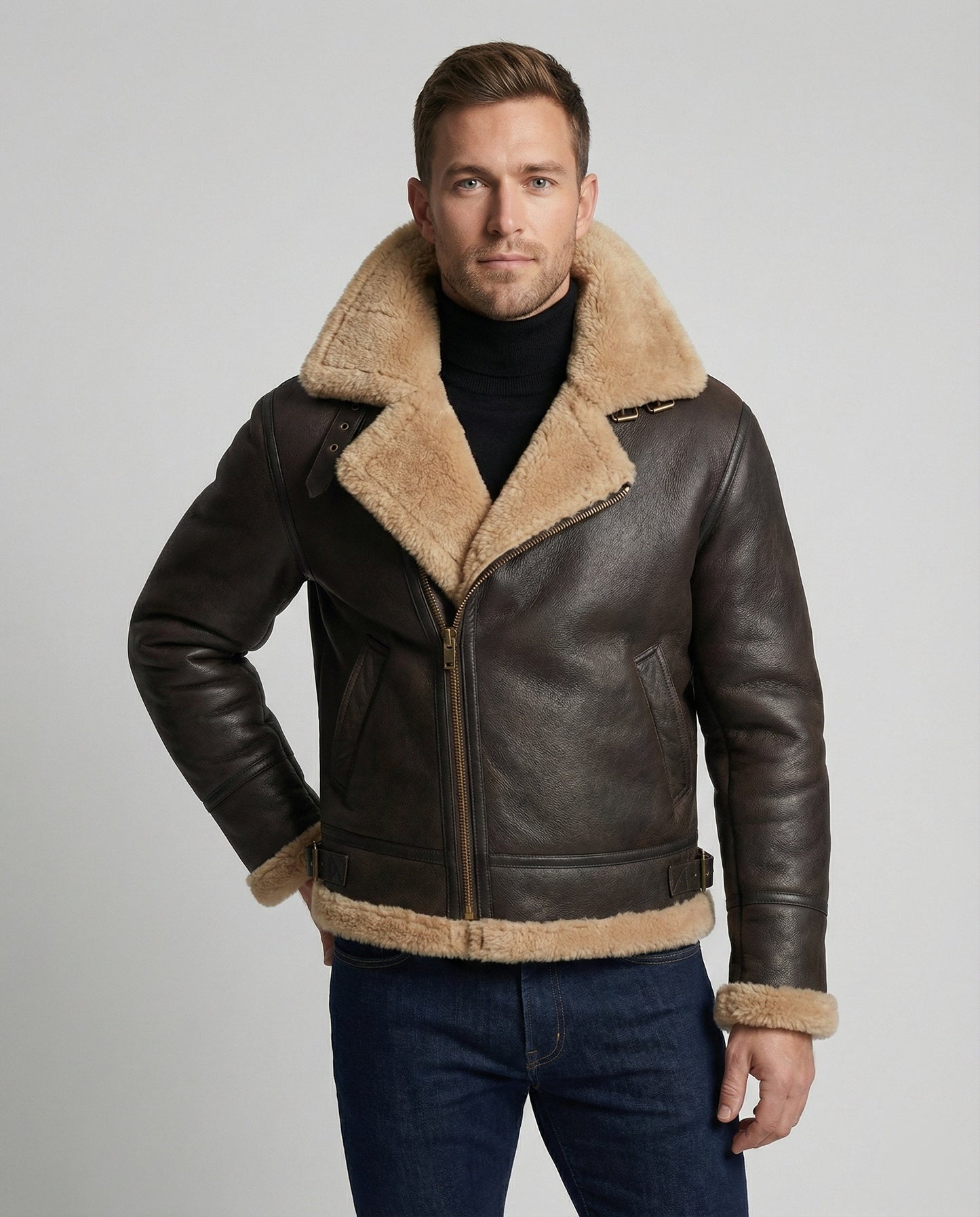 Lammfell Pilotenjacke Schwarz - Eveloria