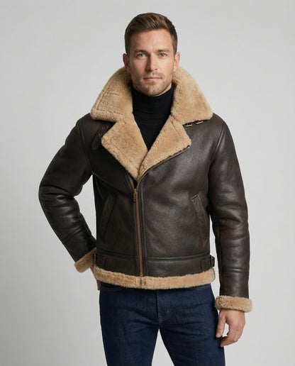 Lammfell Pilotenjacke Schwarz - Eveloria