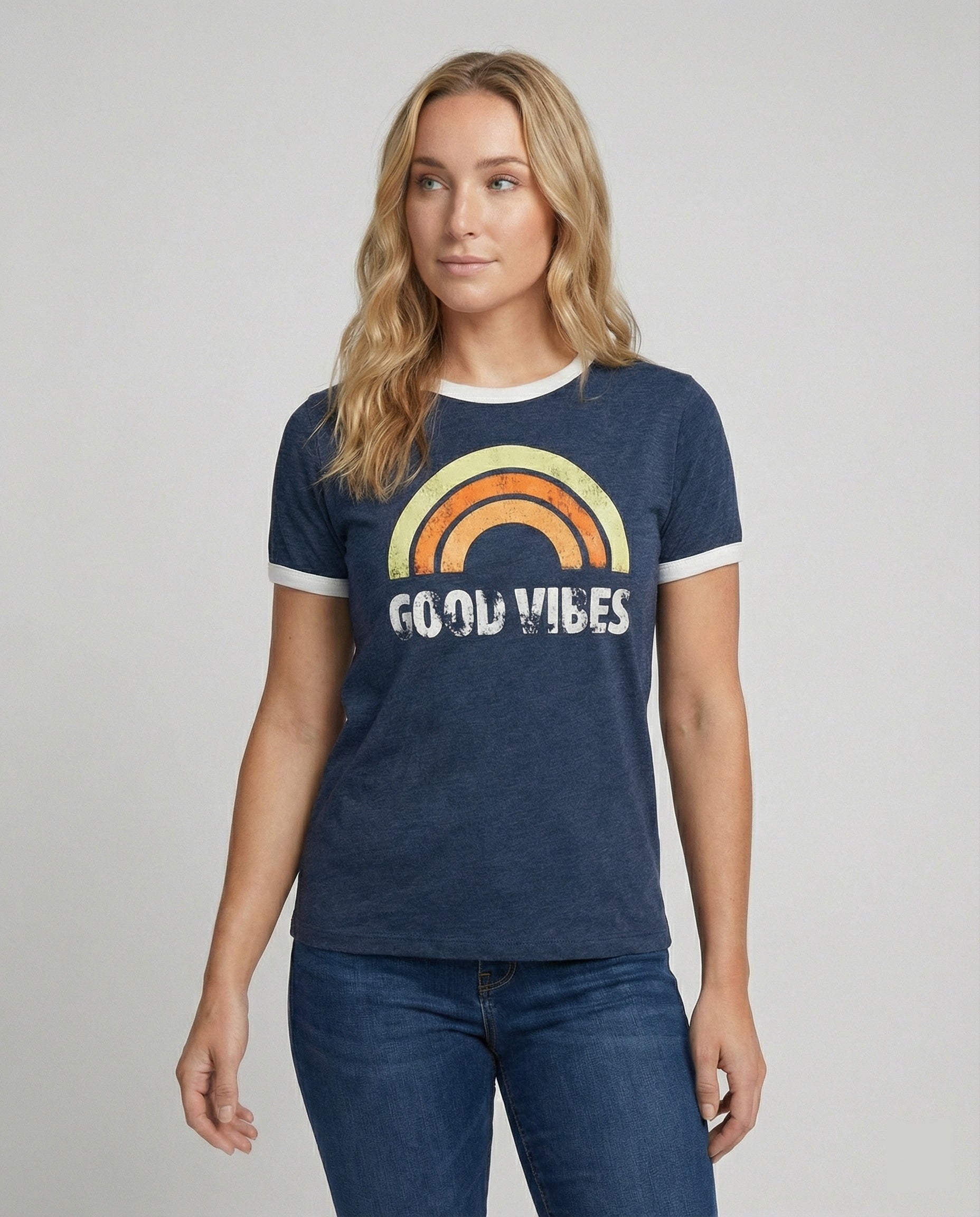 Eveloria Damen Good Vibes T-Shirt Positivität Schwarz - Eveloria