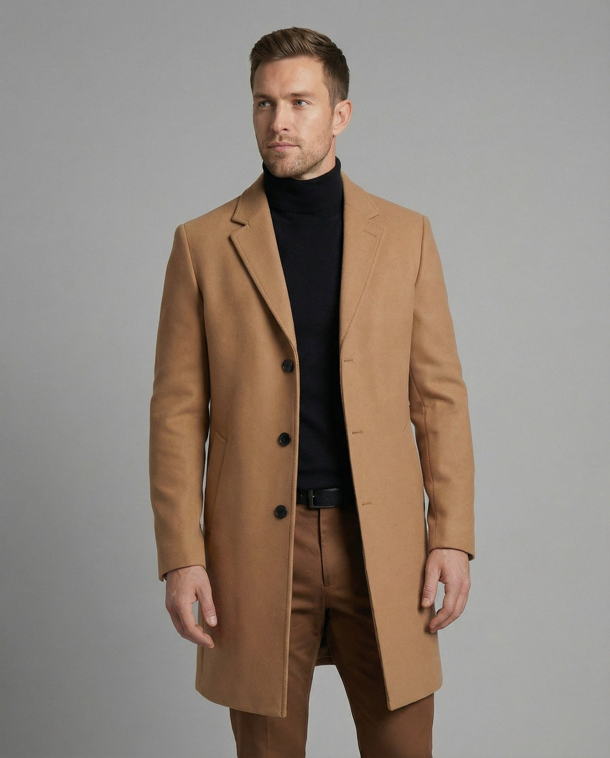 Herren Wolltrenchcoat Elegantes Design Schwarz - Eveloria