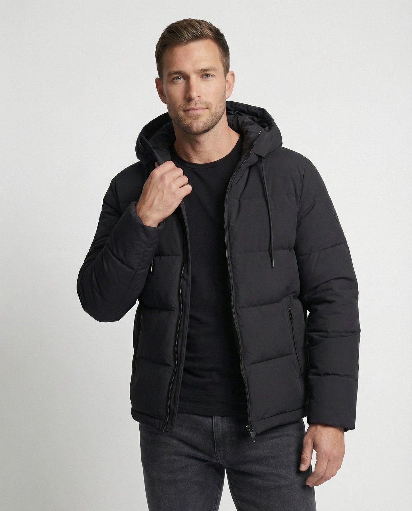 Herren Pufferjacke Warm Winterdaunenjacke Schwarz - Eveloria