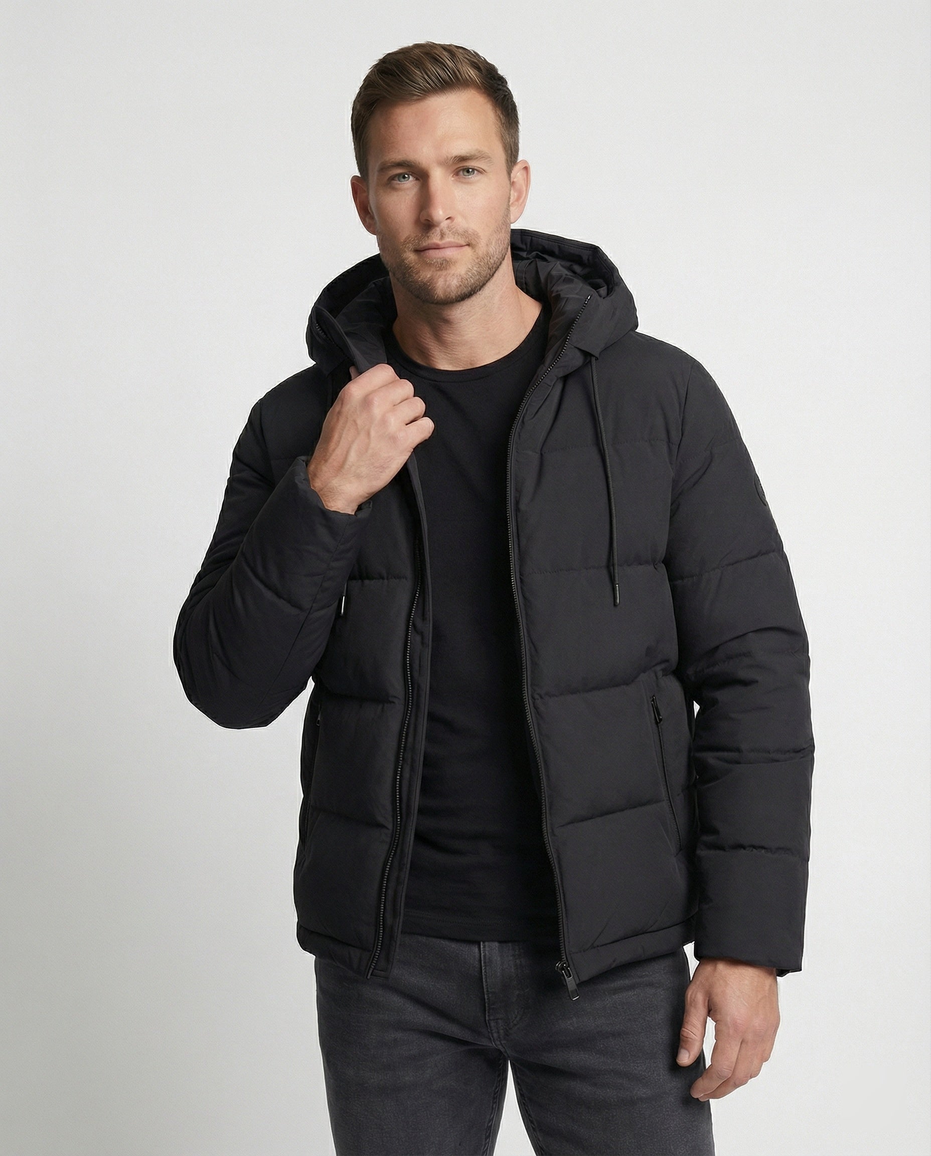 Herren Pufferjacke Warm Winterdaunenjacke Schwarz - Eveloria