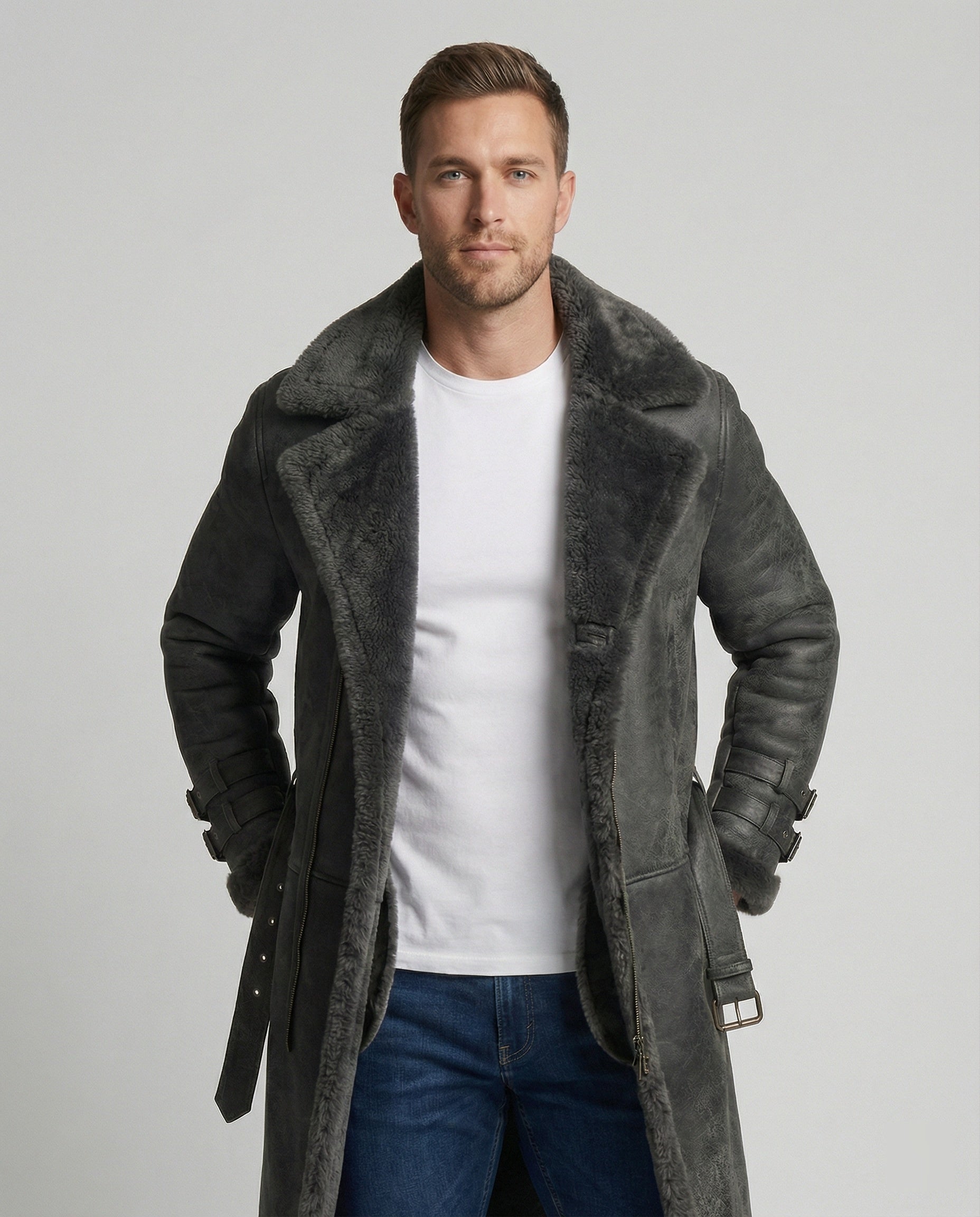 Langer Damen Wintermantel Wollstoff Schwarz - Eveloria