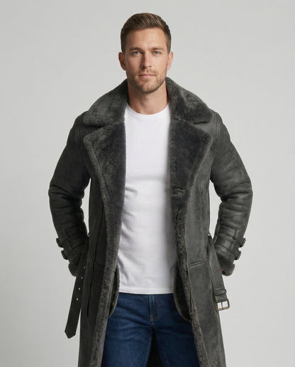 Langer Damen Wintermantel Wollstoff Schwarz - Eveloria