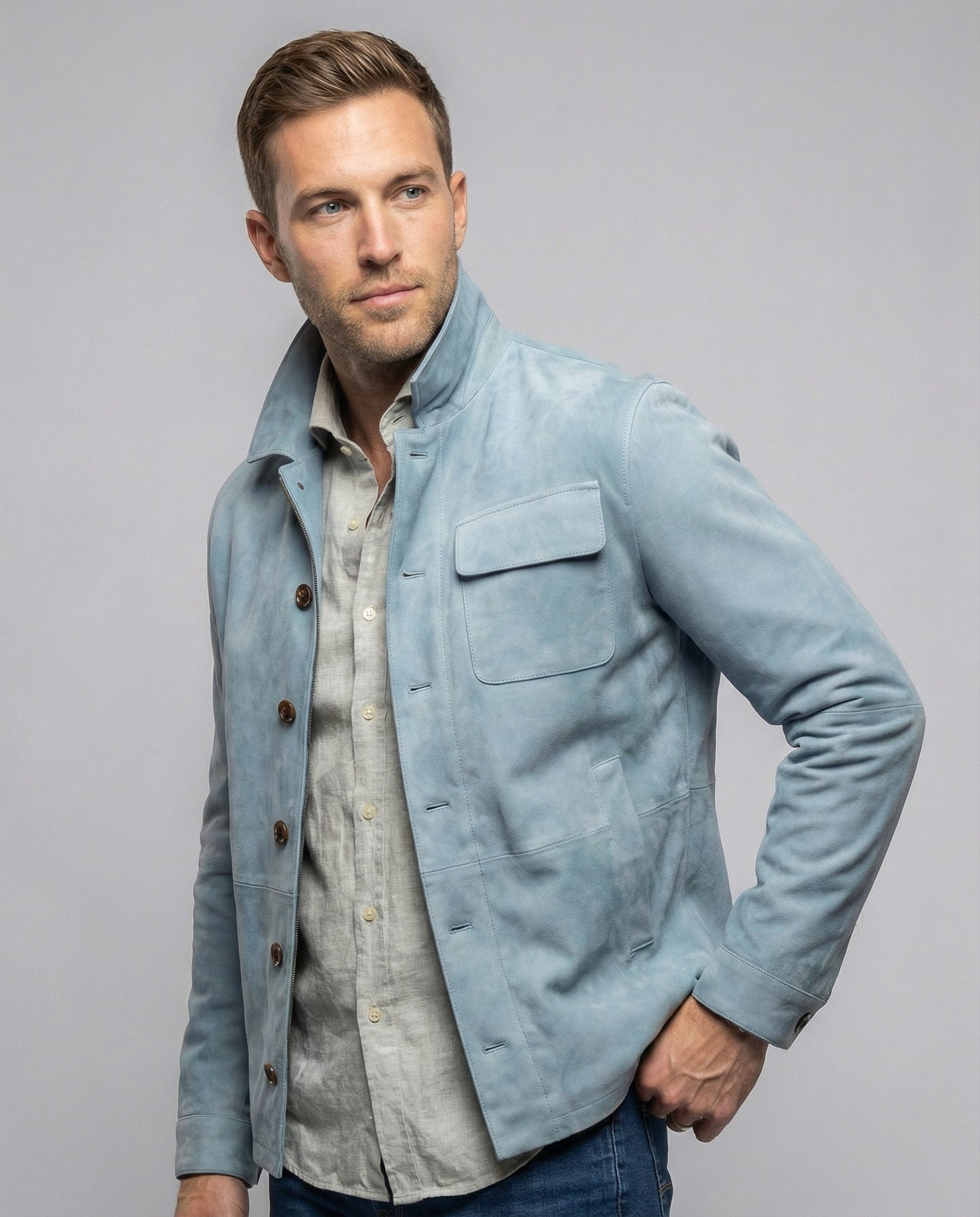 Herren Lederjacke Wildleder Praktischer Kragen Schwarz - Eveloria