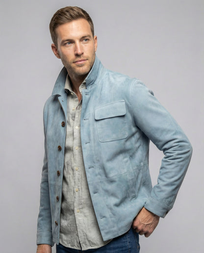 Herren Lederjacke Wildleder Praktischer Kragen Schwarz - Eveloria