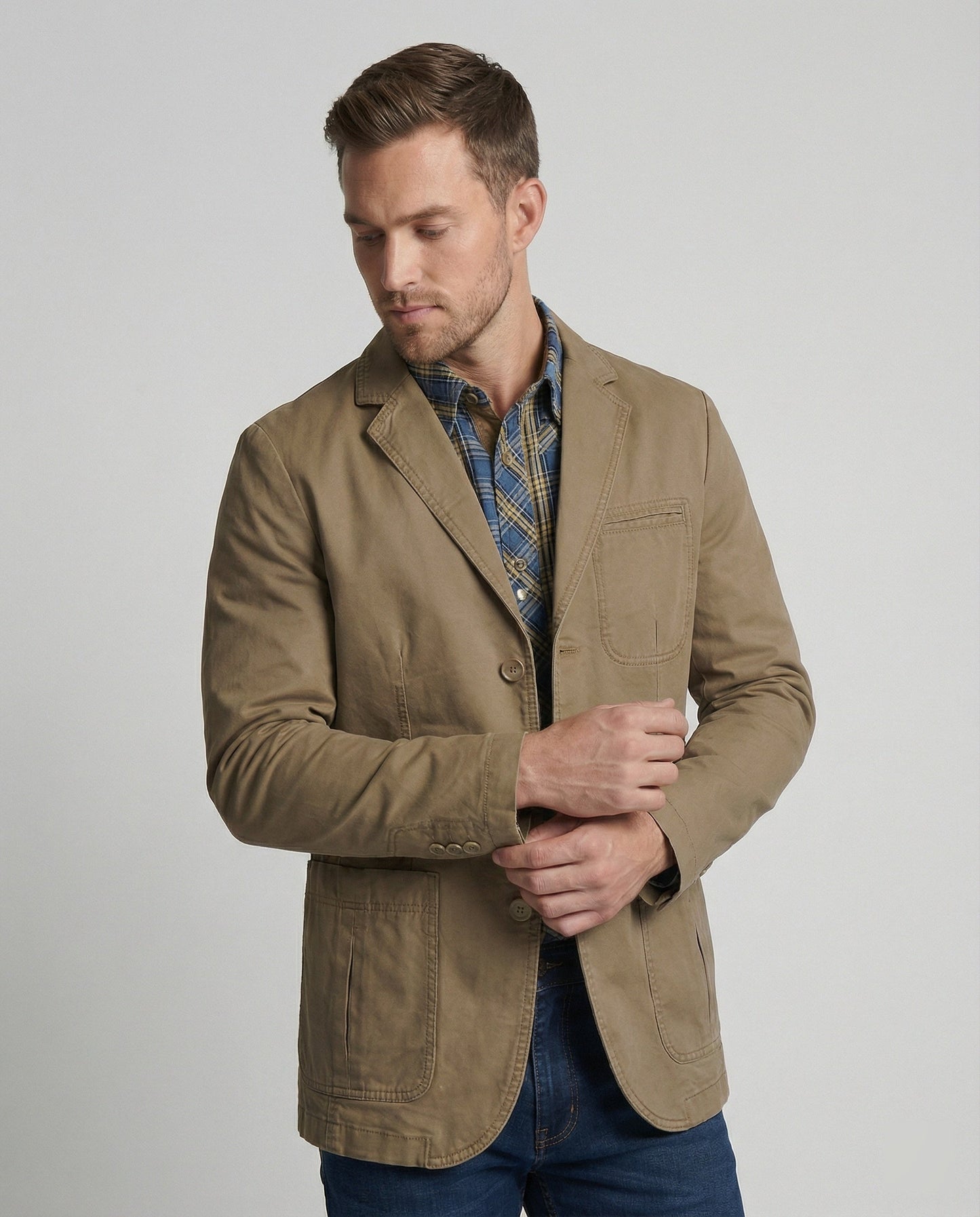 Herren Blazer Baumwolle Leger Blau