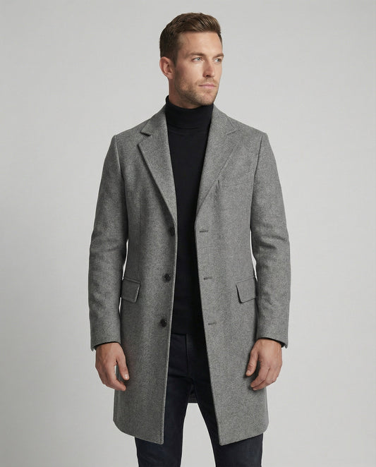 Herren Wintermantel Revers Schwarz - Eveloria