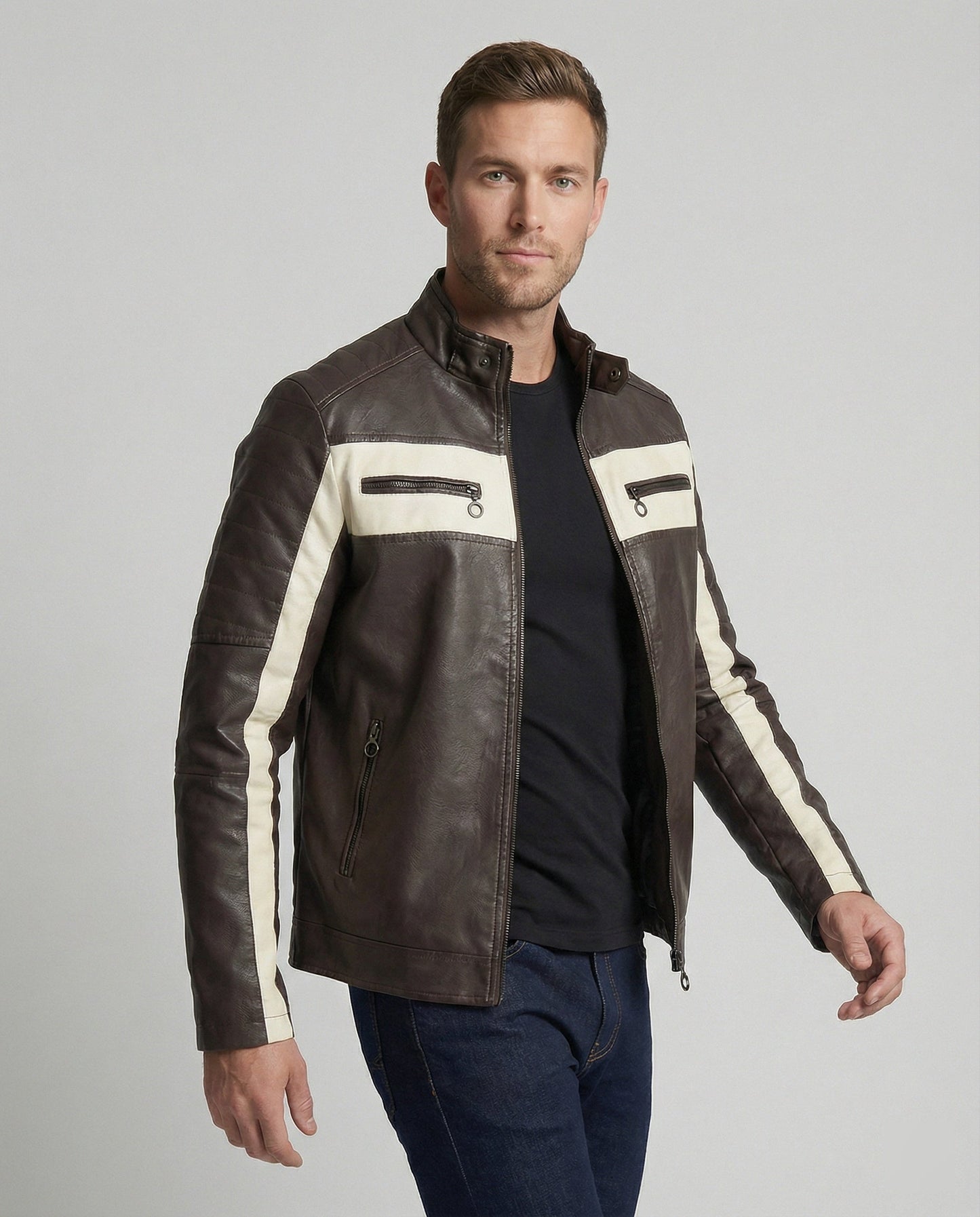 Herren Bikerjacke Kunstleder