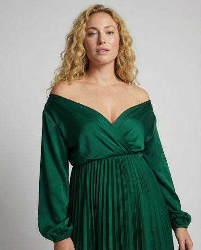 Eveloria Damen Maxikleid Plissiert Schulterfrei Elegant