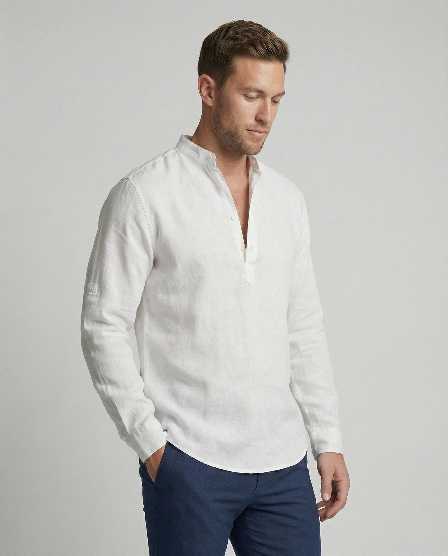 Herren Leinenhemd Elegantes Weiß - Eveloria