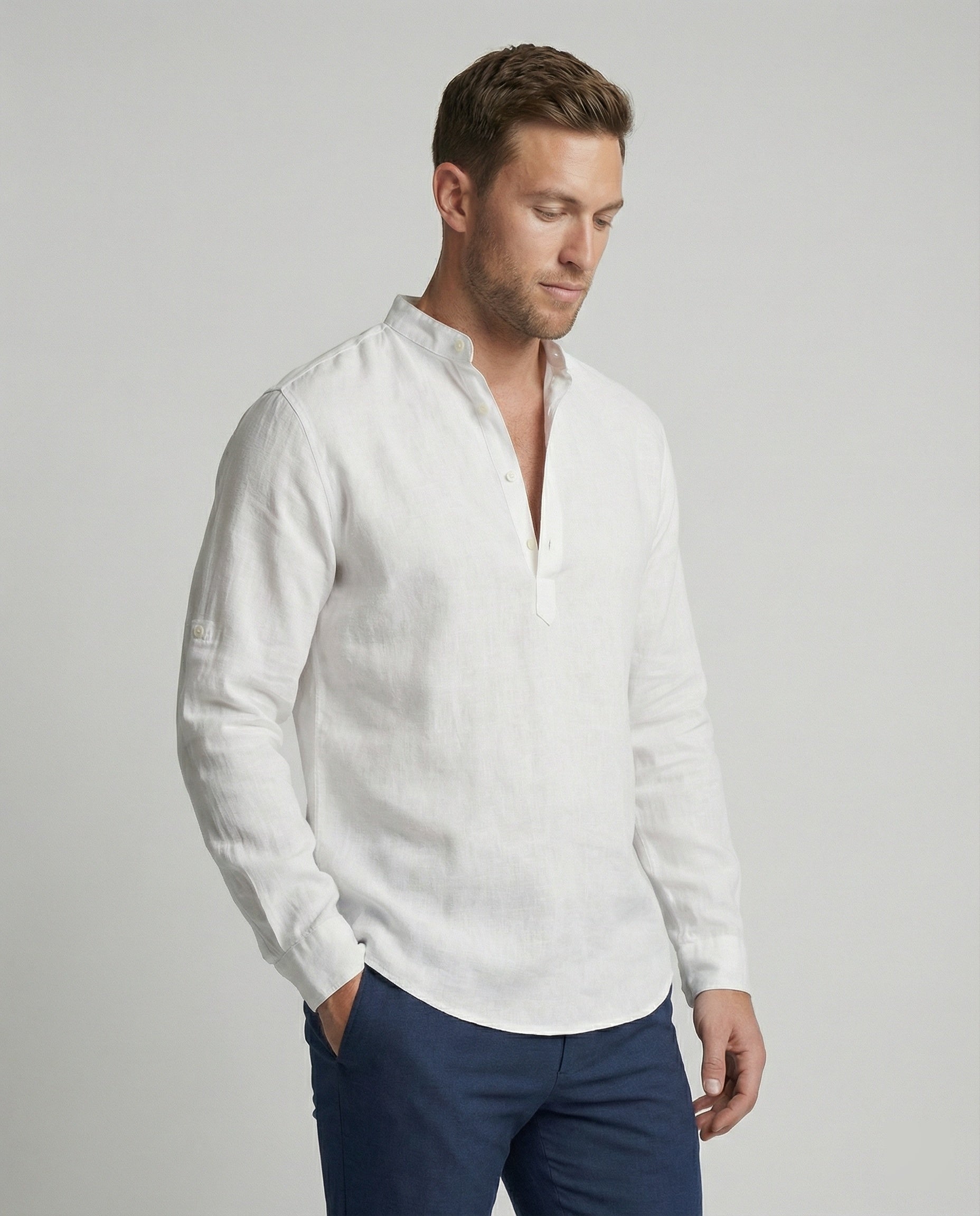 Herren Leinenhemd Elegantes Weiß - Eveloria