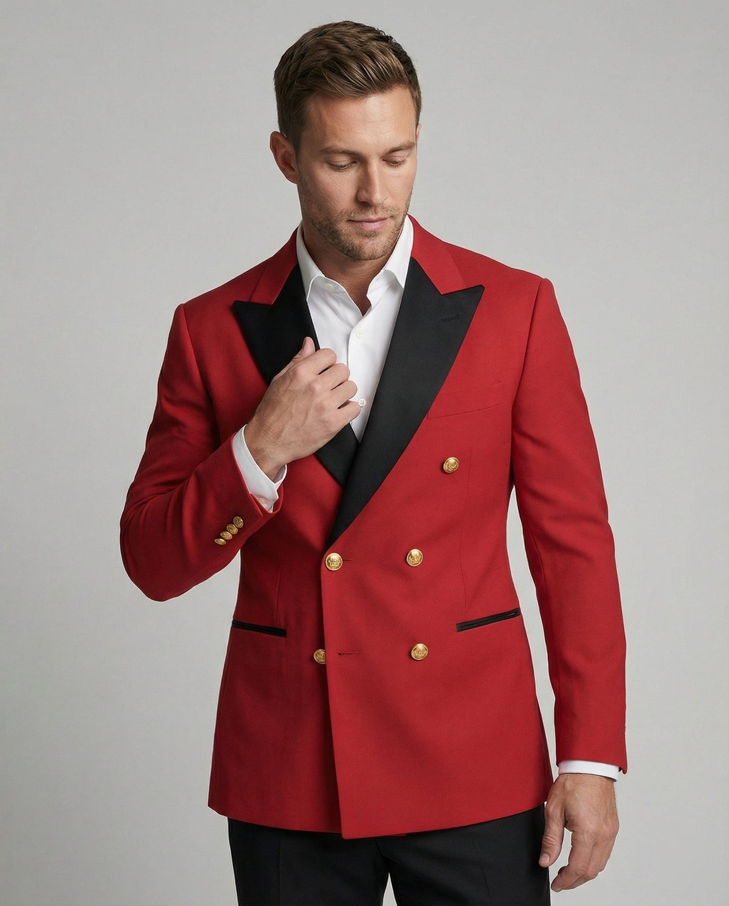 Herren Doppelreiher Blazer goldene Knöpfe Elegant - Eveloria