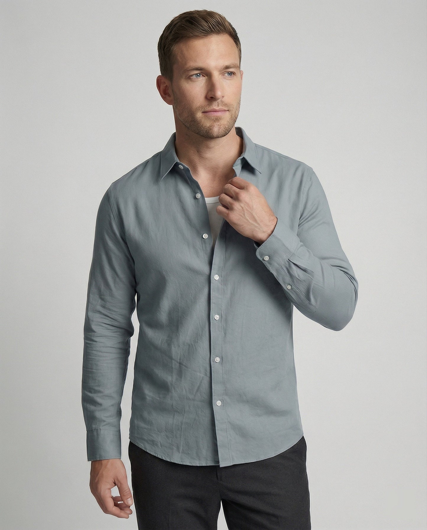 Herren Langarmhemd Leinenmischung