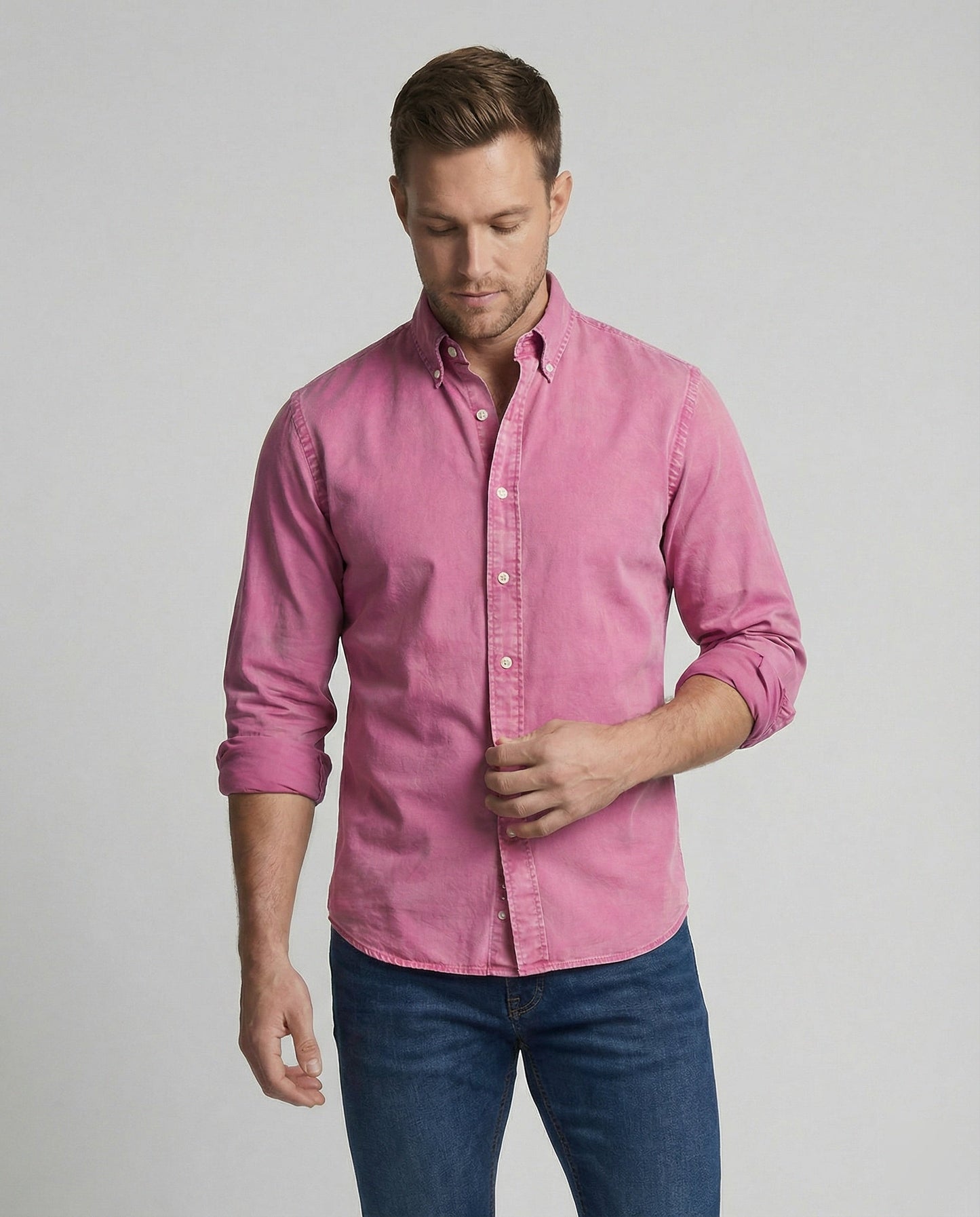 Herren Oxfordhemd Button Down Baumwolle Weiß