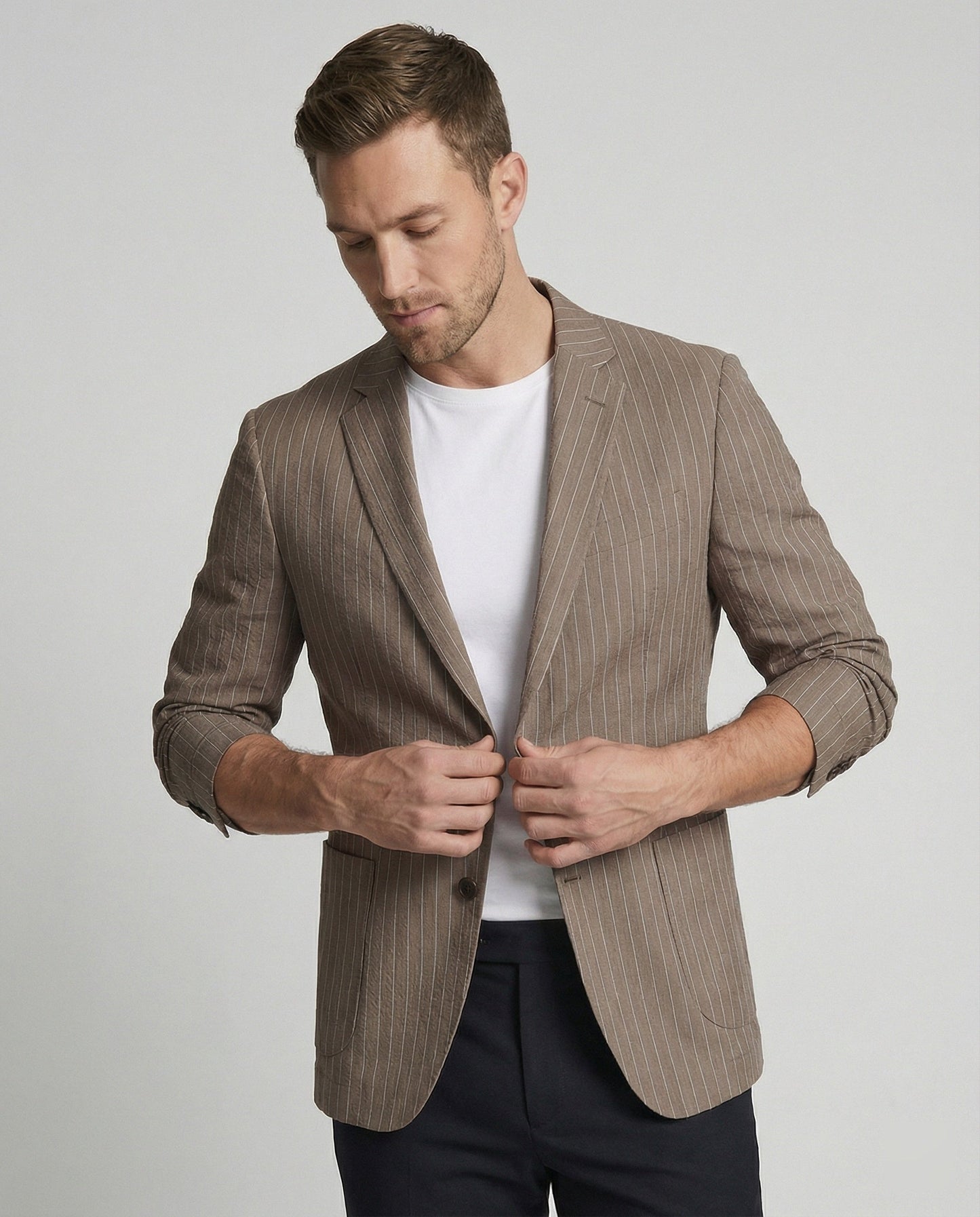 Herren Slim-Fit Sakko Nadelstreifen Sommer