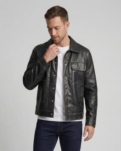 Herren Overshirt Lederjacke Braun