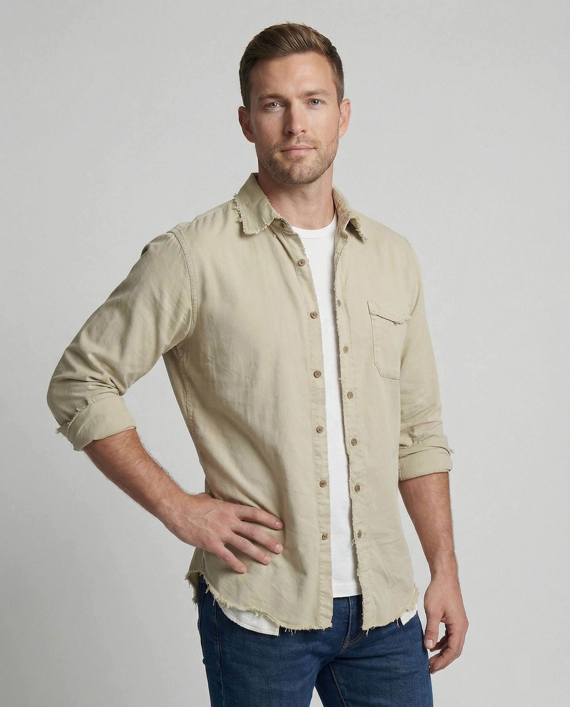 Herren Lässiges Hemd Asymmetrischer Saum Blau - Eveloria