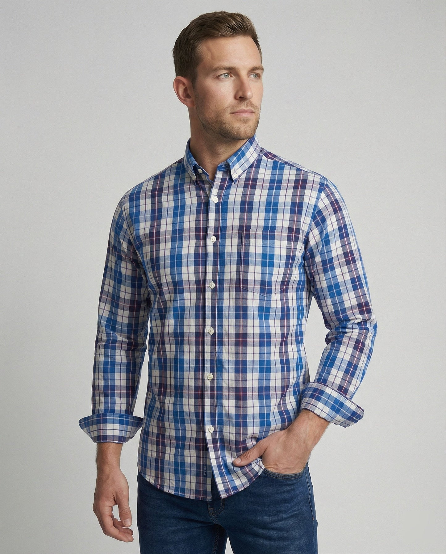 Herren Langarmhemd Flanell Kariert