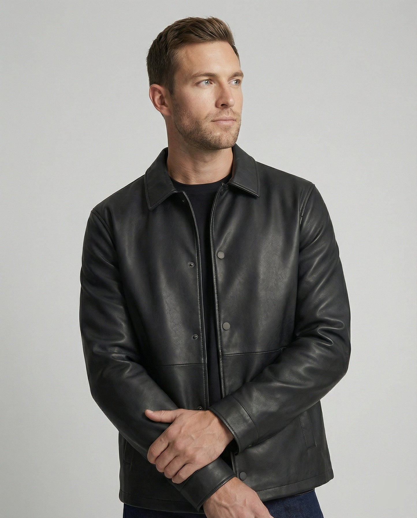 Herren Lederjacke Übergangsjacke Lederoptik