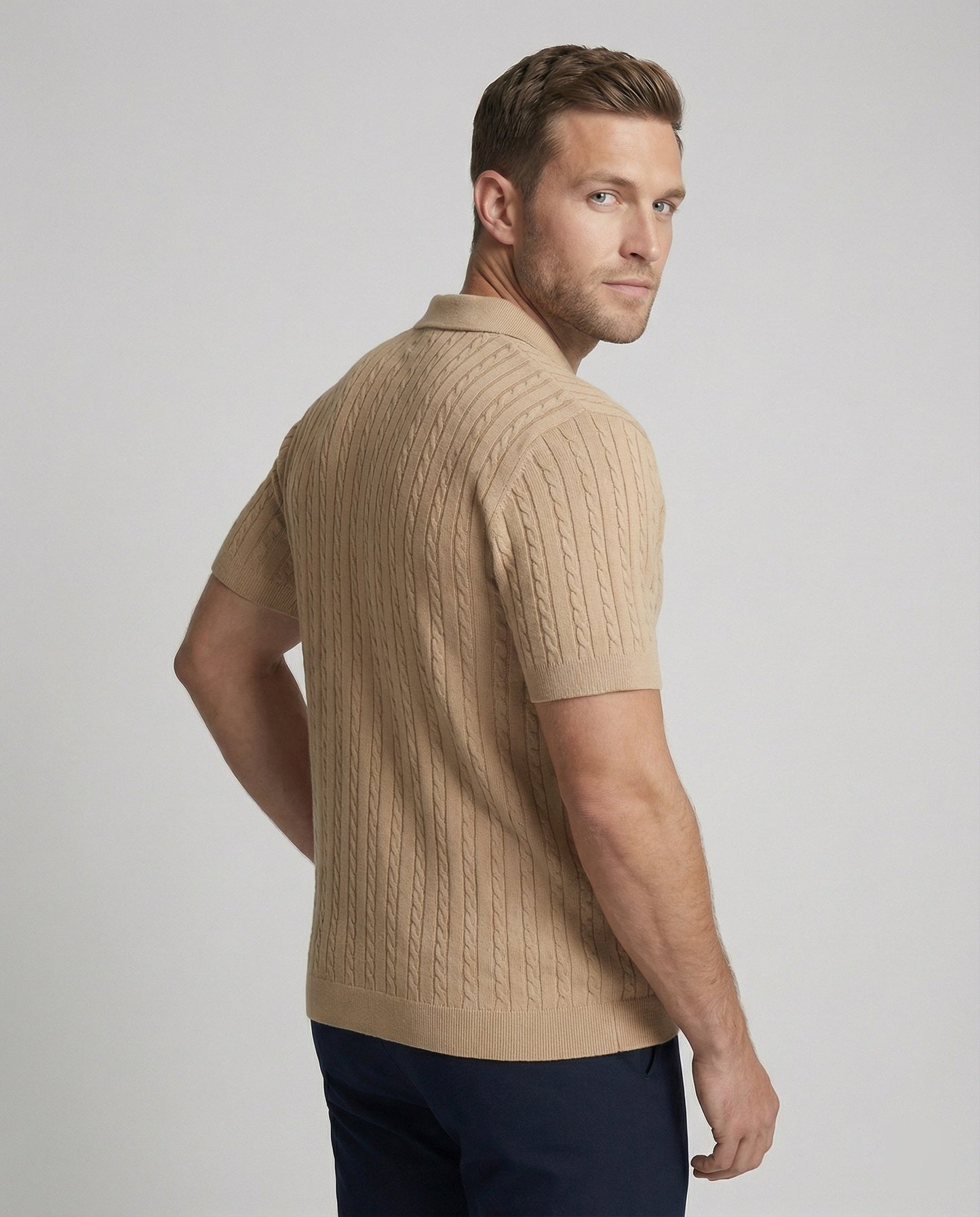 Herren Kurzarm Strickhemd Baumwolle Weiß