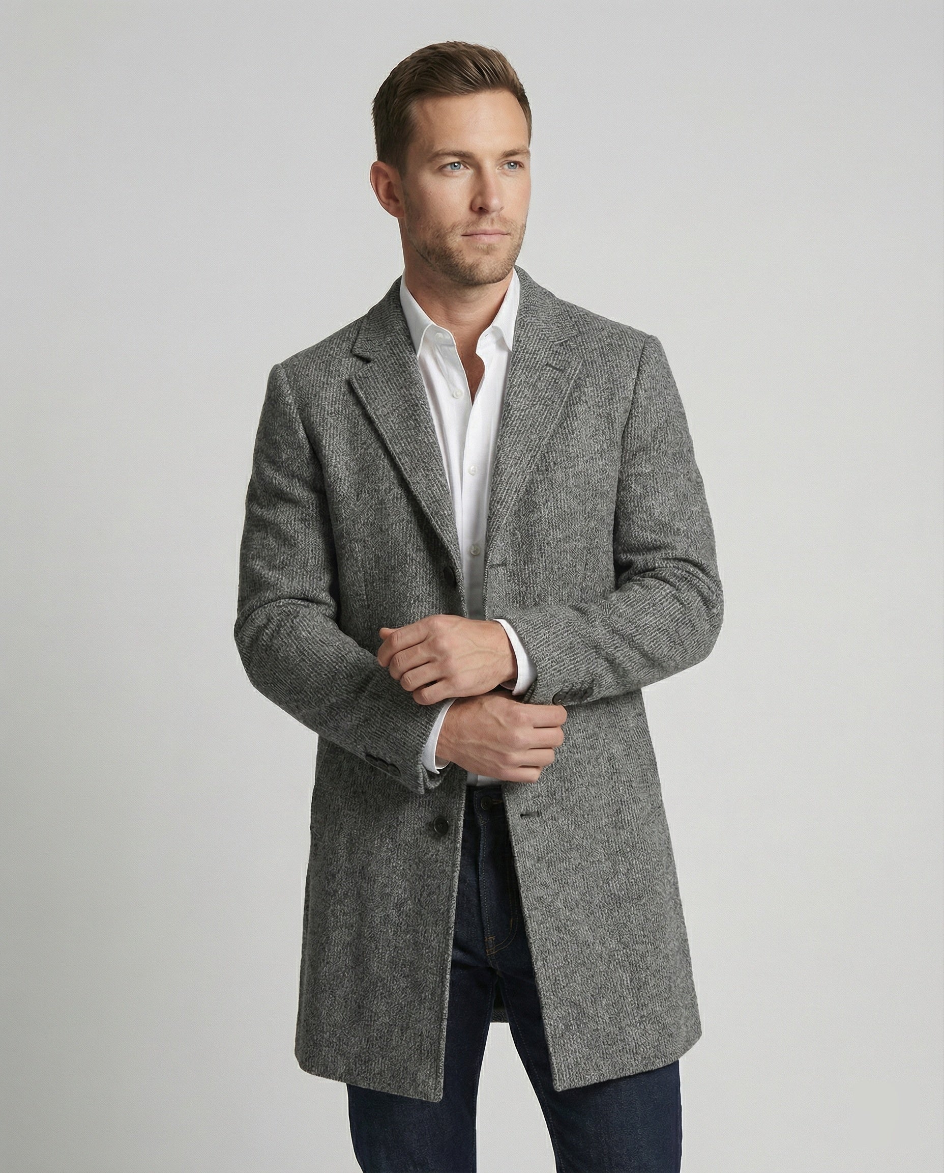 Herren Mantel Elegant Herbst Leder Braun - Eveloria
