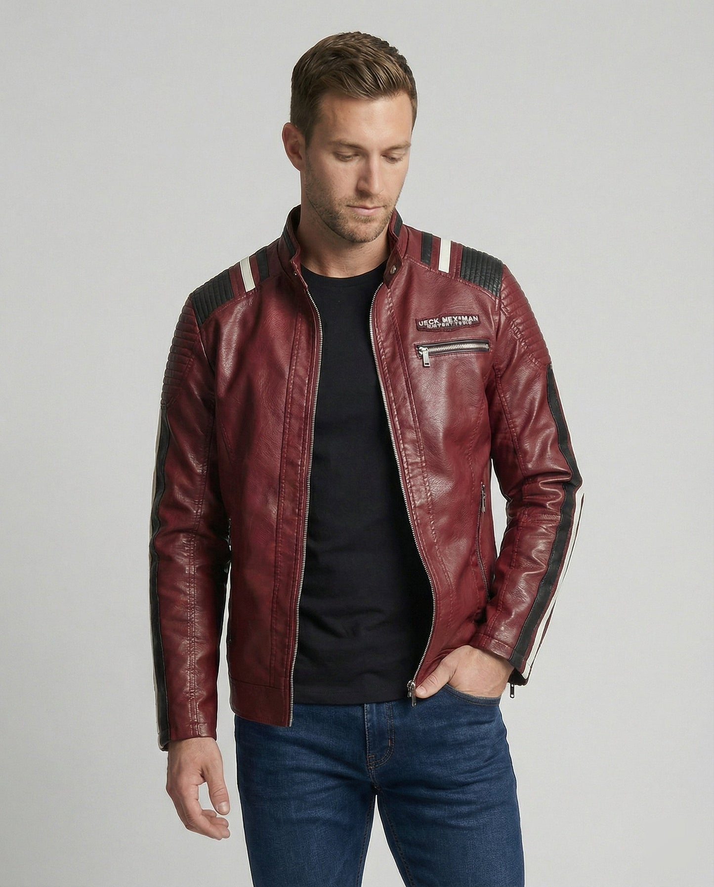 Herren Lederjacke Biker Leder