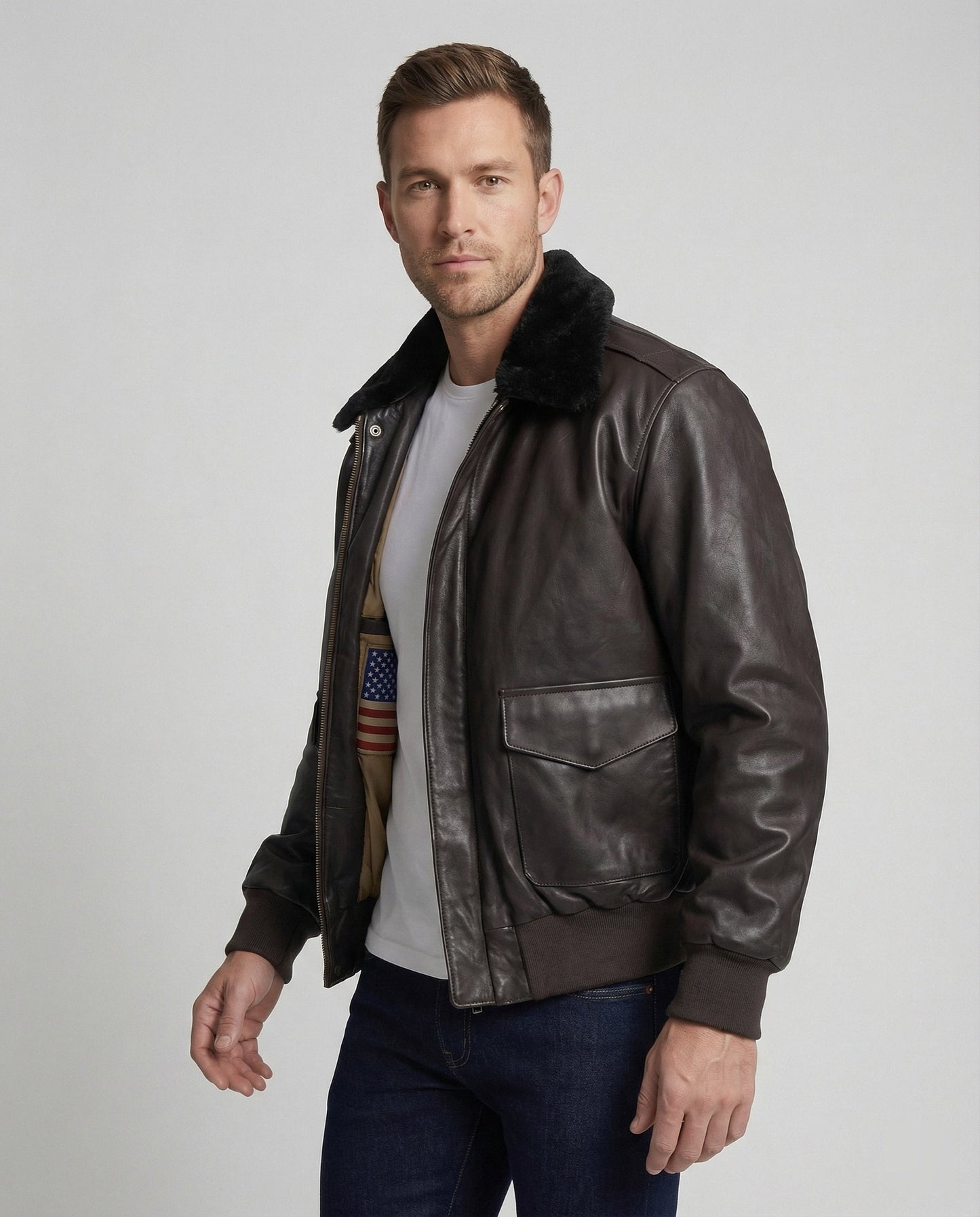 Herren Lederjacke Kunstpelz Futter