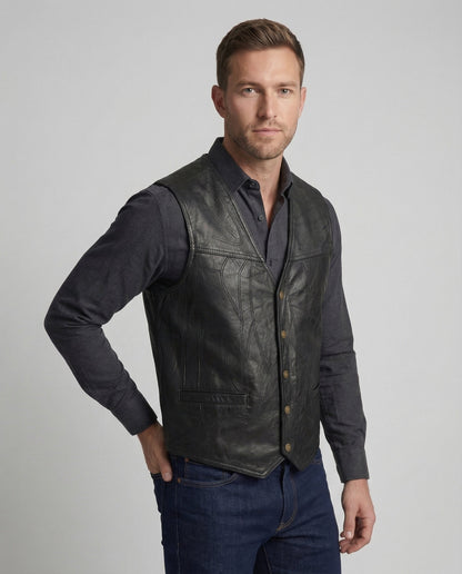 Herren Lederweste Biker Style Leder