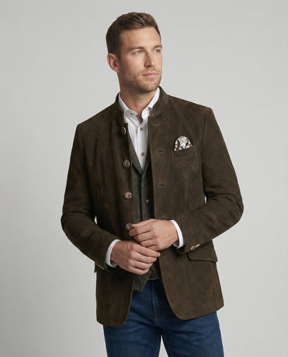 Herren Suedlederjacke Zierknöpfe Braun