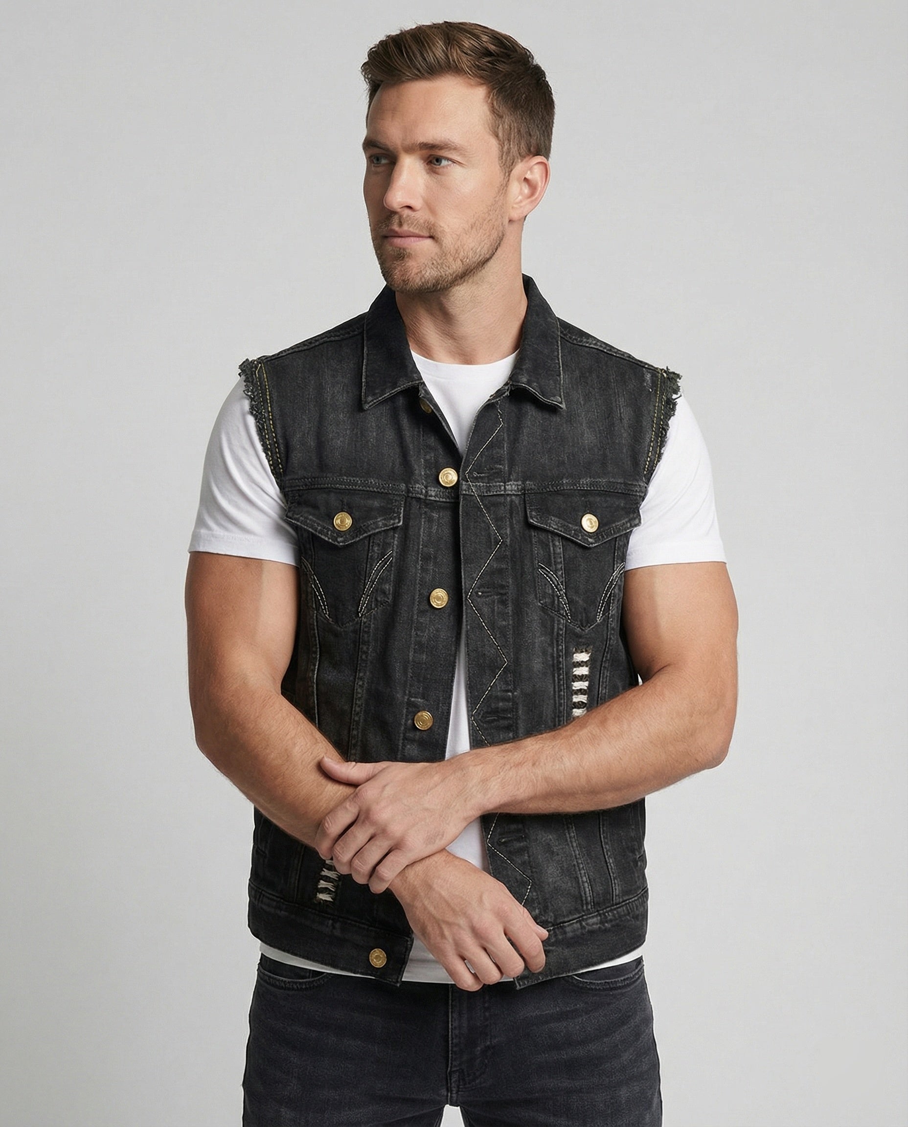 Herren Denimweste Blau - Eveloria