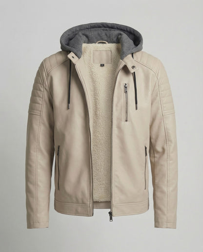 Herren Lederjacke Kapuzenjacke Leder