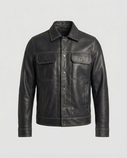 Herren Overshirt Lederjacke Braun - Eveloria