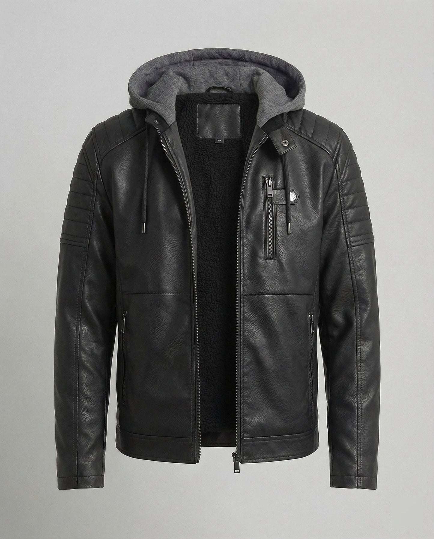 Herren Lederjacke Kapuzenjacke Leder