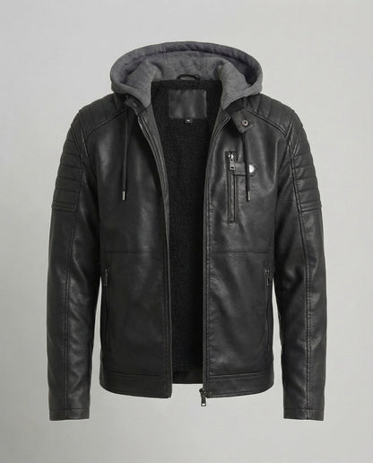 Herren Lederjacke Kapuzenjacke Leder